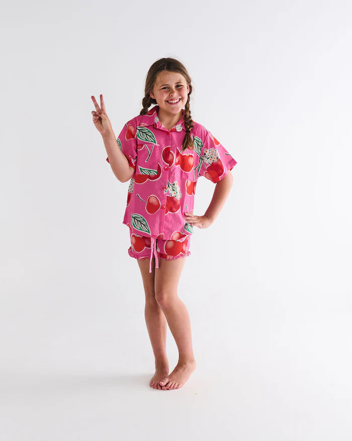 Cherry Blossom Kids Organic Cotton Short Sleeve Shirt & Short Pyjama Set by Kip & Co