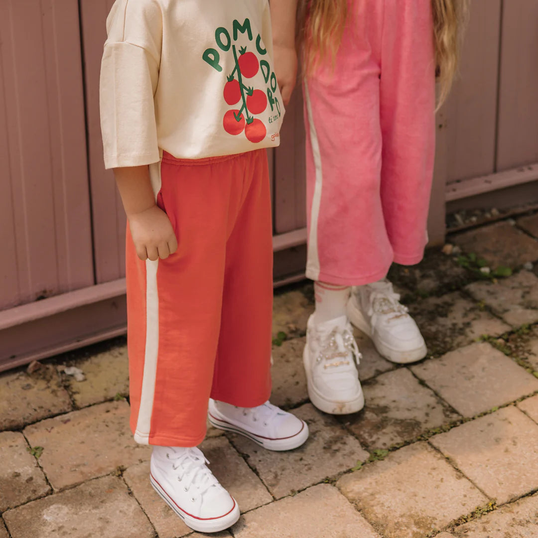 girls wearing Ciao Tutti Relaxed Pants Napoli Red by Golden Children