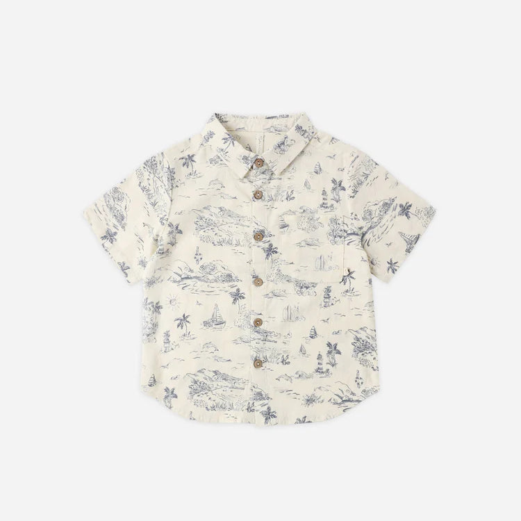 Collared Short Sleeve Shirt Ocean Toile by Rylee & Cru