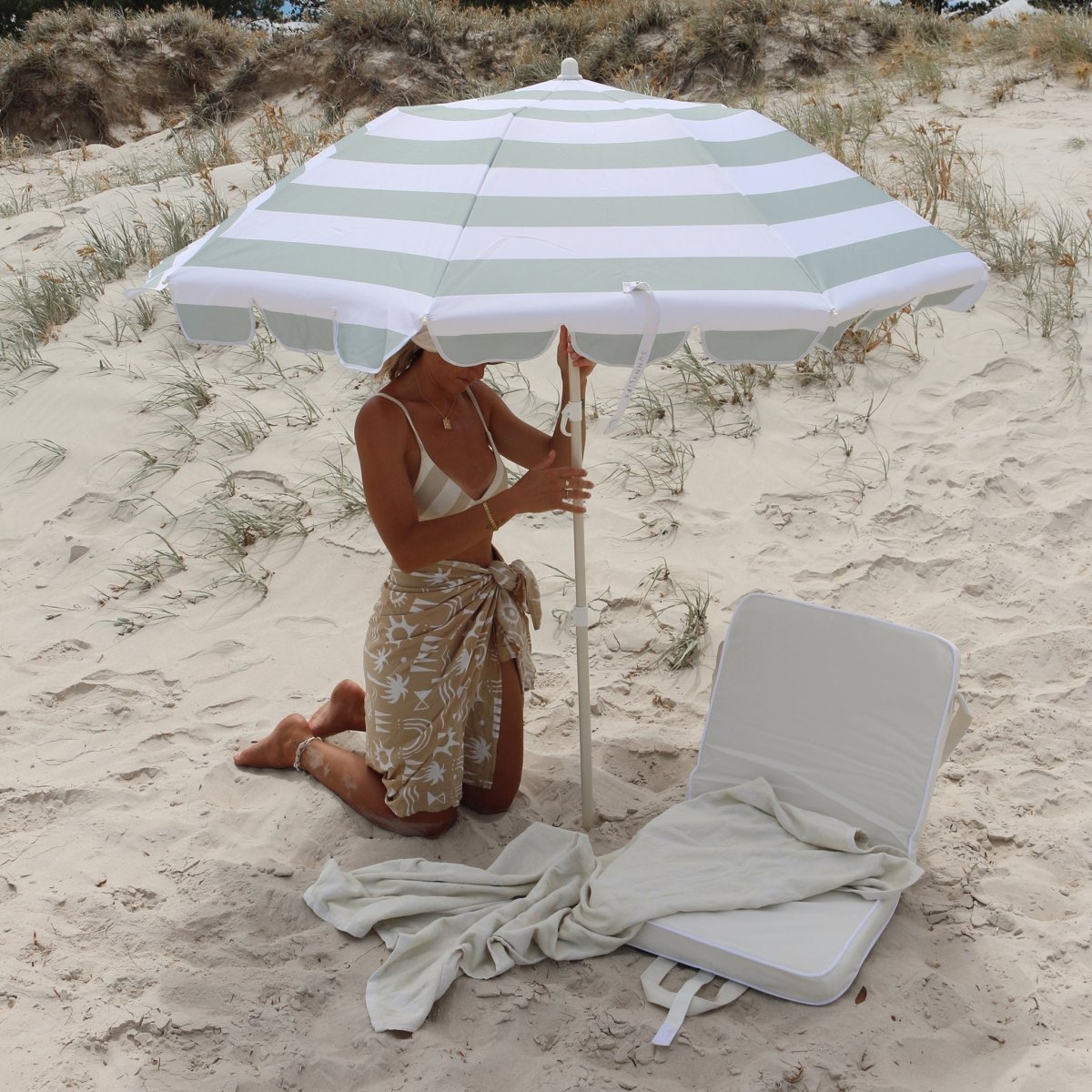 Compact Beach Umbrella Sea Sage by Sunnylife portable sun protection with UPF50 rating