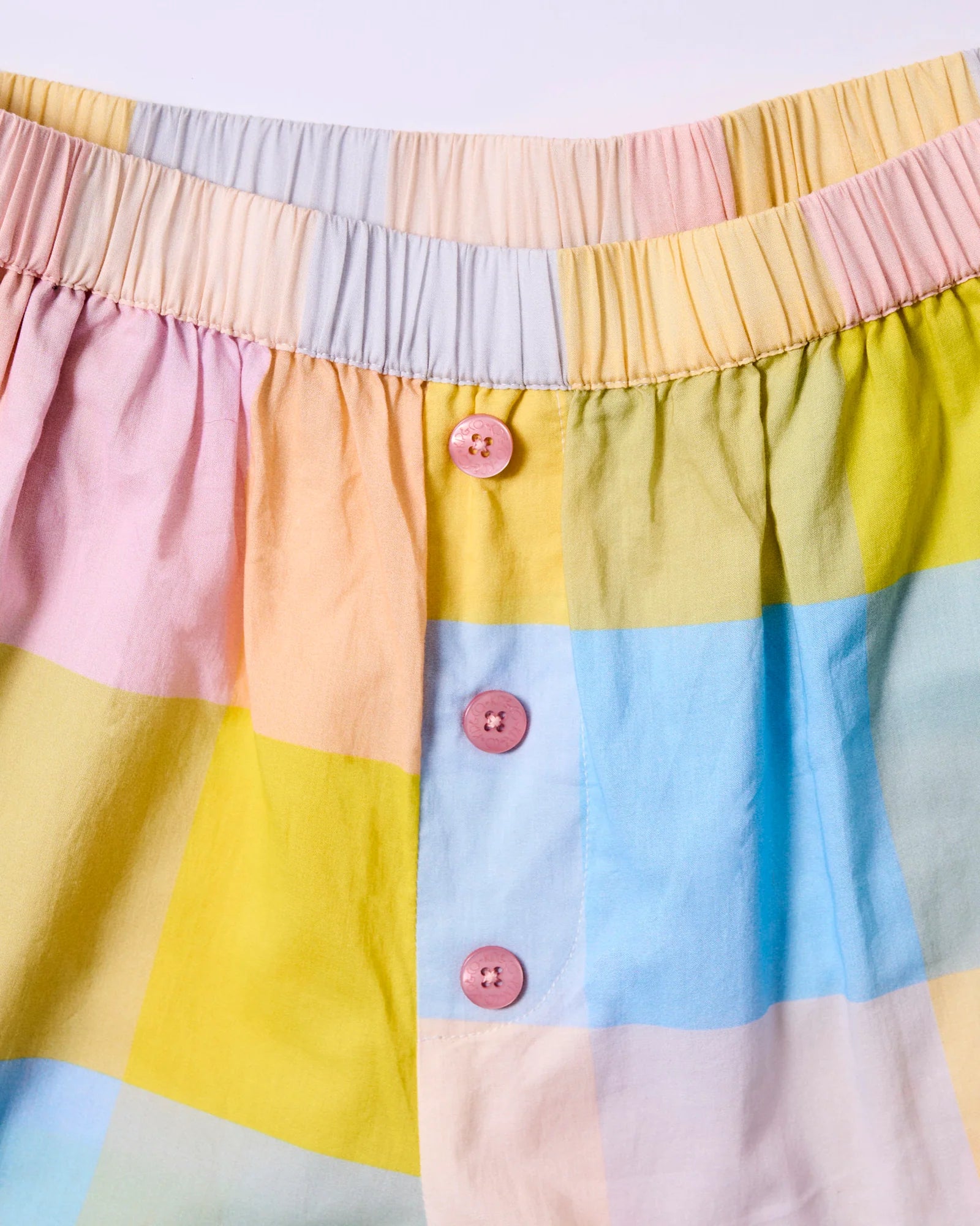 Corfu Tartan Pyjama Set made from organic cotton by Kip & Co - Close up detail of shorts