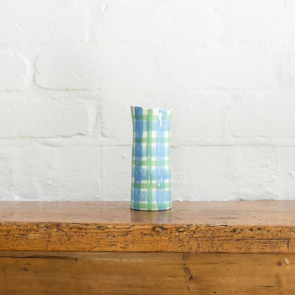 Small cornflower blue and mint green vase from Noss