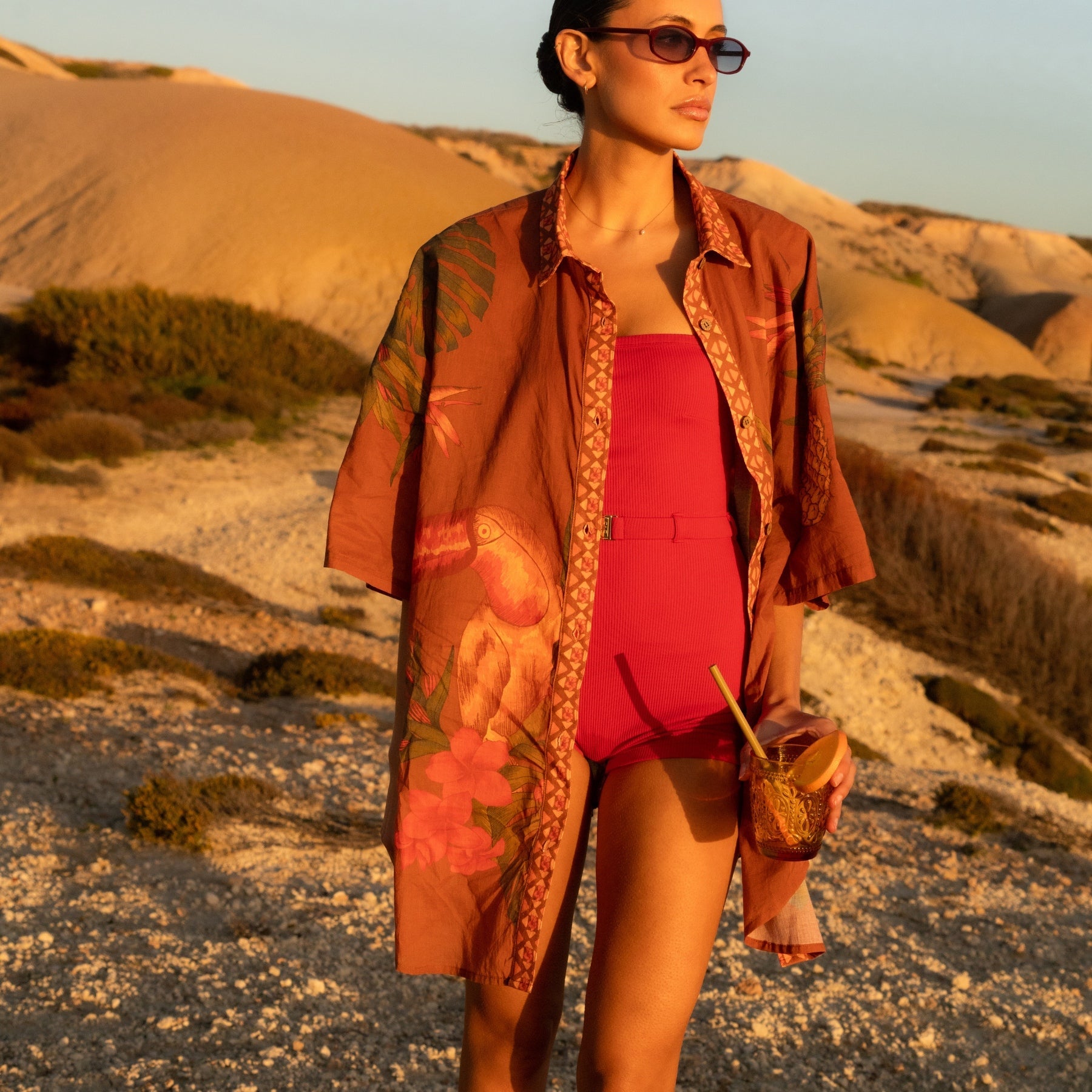 Shop Wandering Folk tropical print shirt online Australia coffee