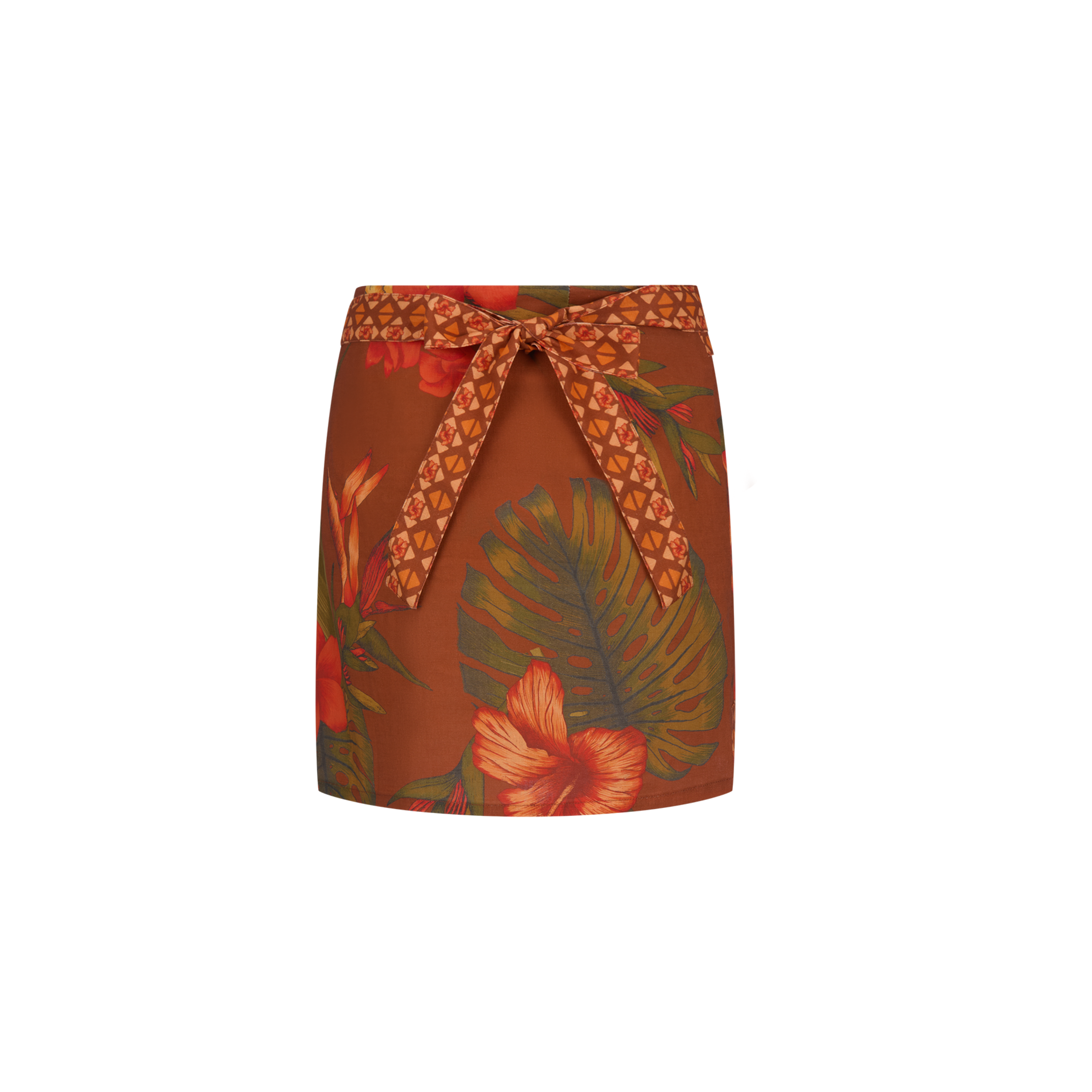 Hand drawn tropical print wrap skirt cotton linen blend