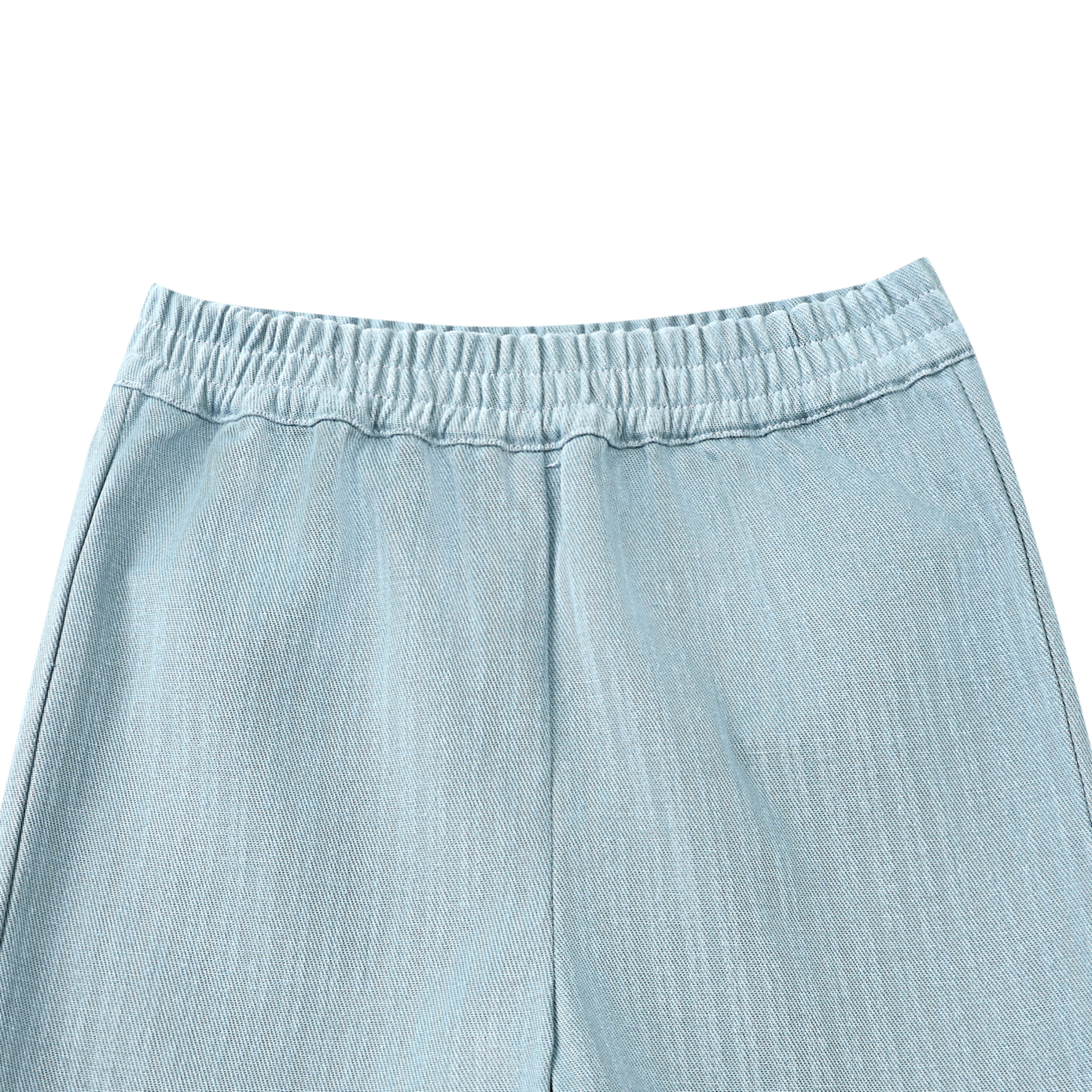 Close up of waistband on the Cyriel Shorts - Steel Blue Striped | Donsje