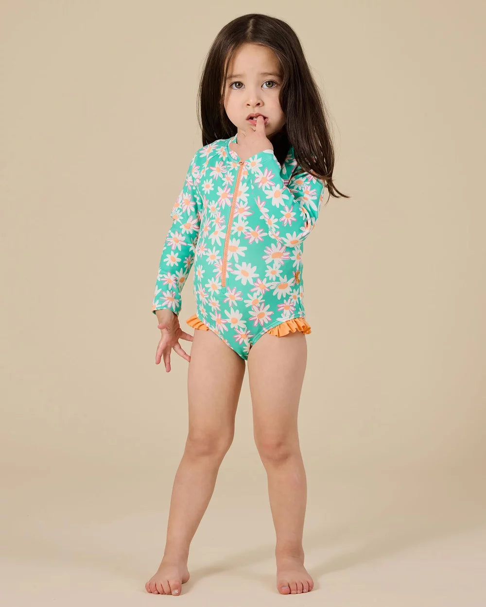 Daisy patch long sleeve frill swimsuit by Goldie & Ace