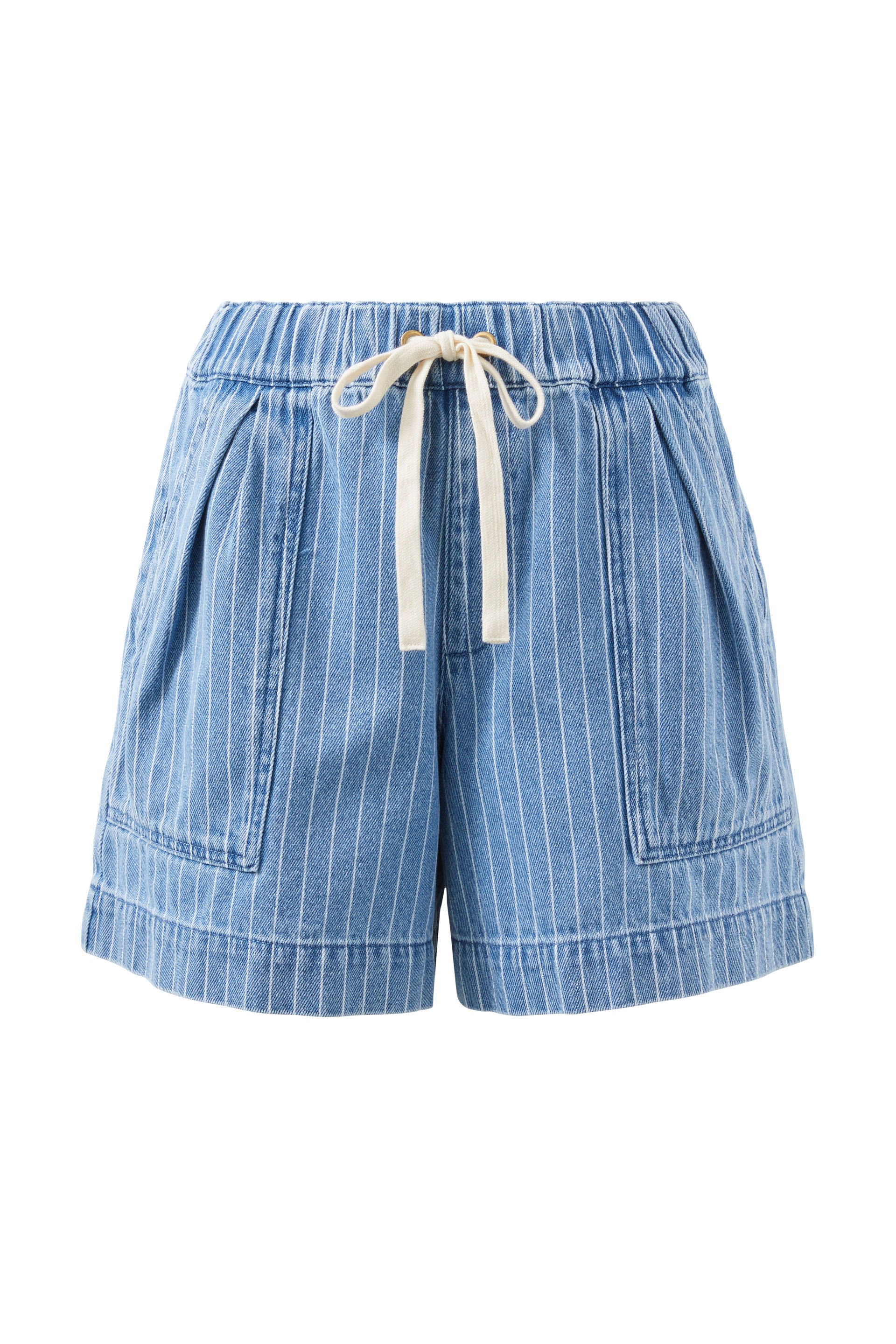 Blue striped shorts with a drawstring on a white background - Darcy Relaxed Everyday Short - Indigo by Ceres LIfe
