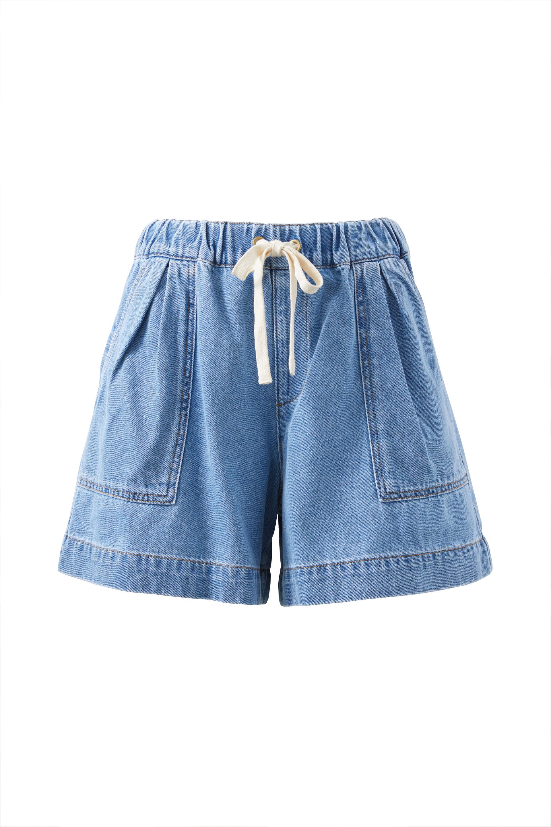 Flat lay image of Ceres Life demin shorts - Darcy Relaxed Everyday Short Mid Wash Blue by Ceres Life
