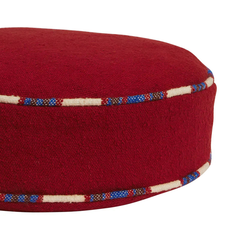 fabric details of Delana Round Cushion - Crimson by Sage & Clare
