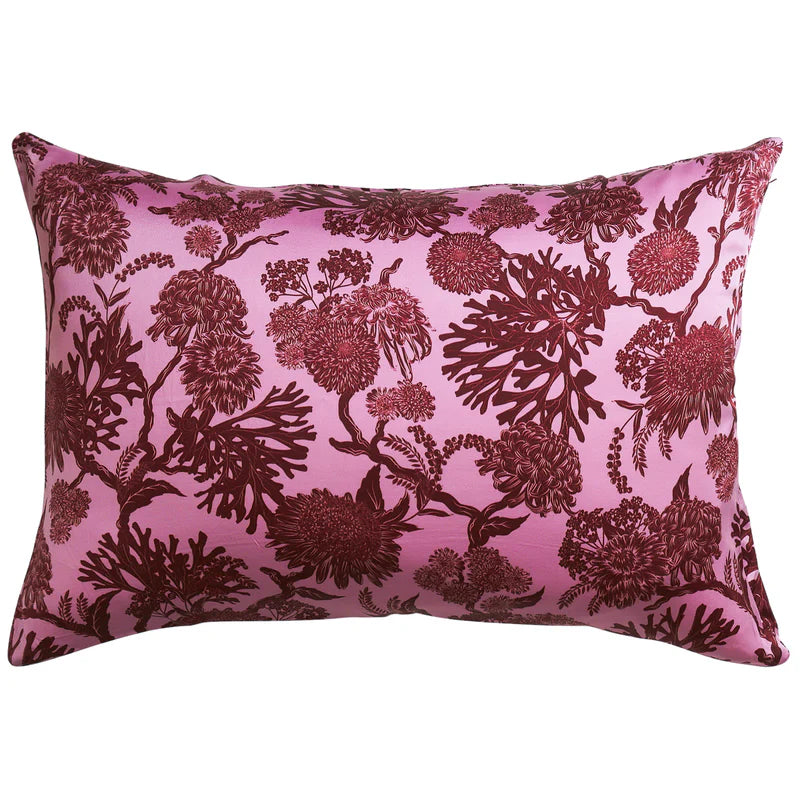 Decorative pillow with floral pattern on pink background - Delphine Silk Pillowcase Orchid by Sage & Clare