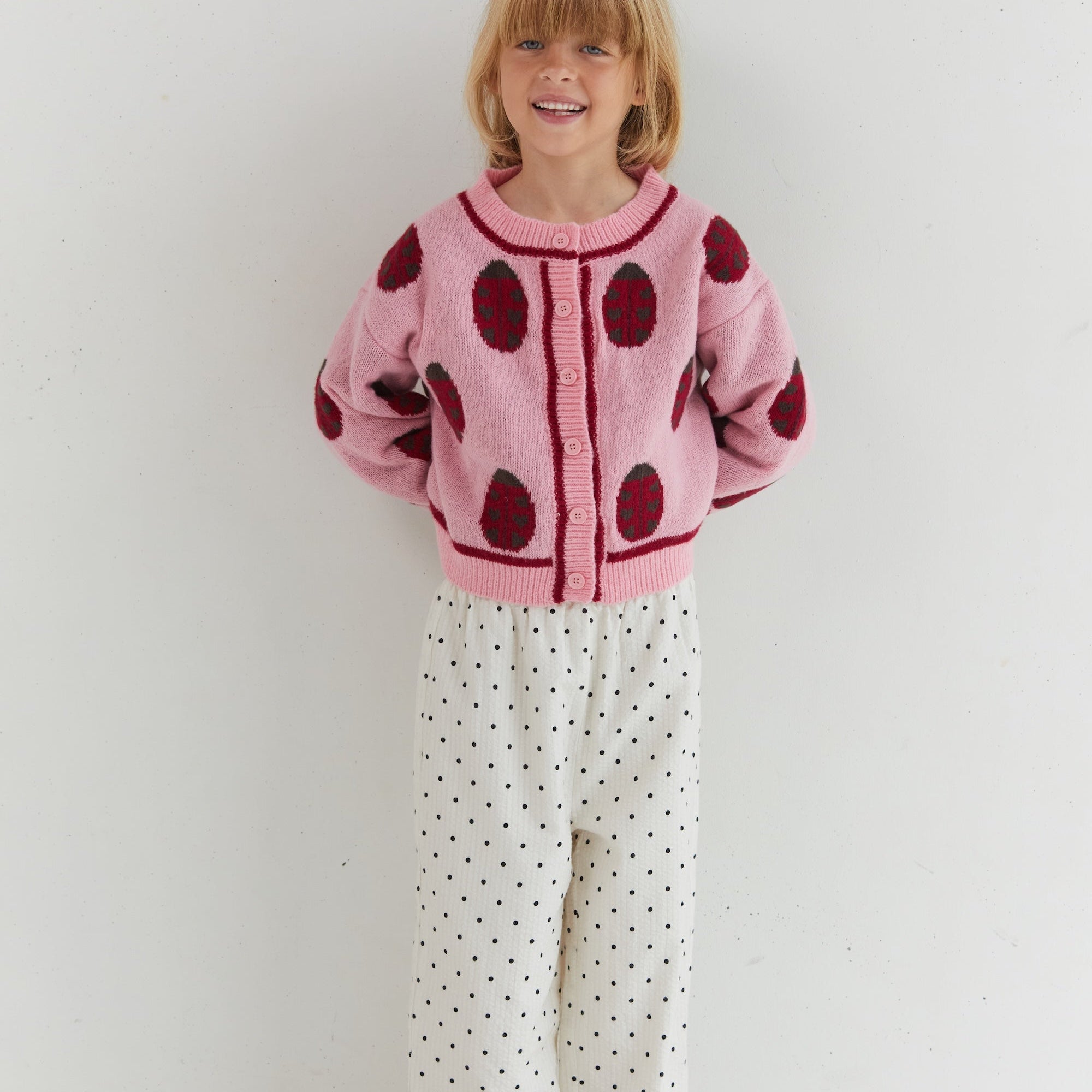 Juni polka dot pants with frill detail cotton textured