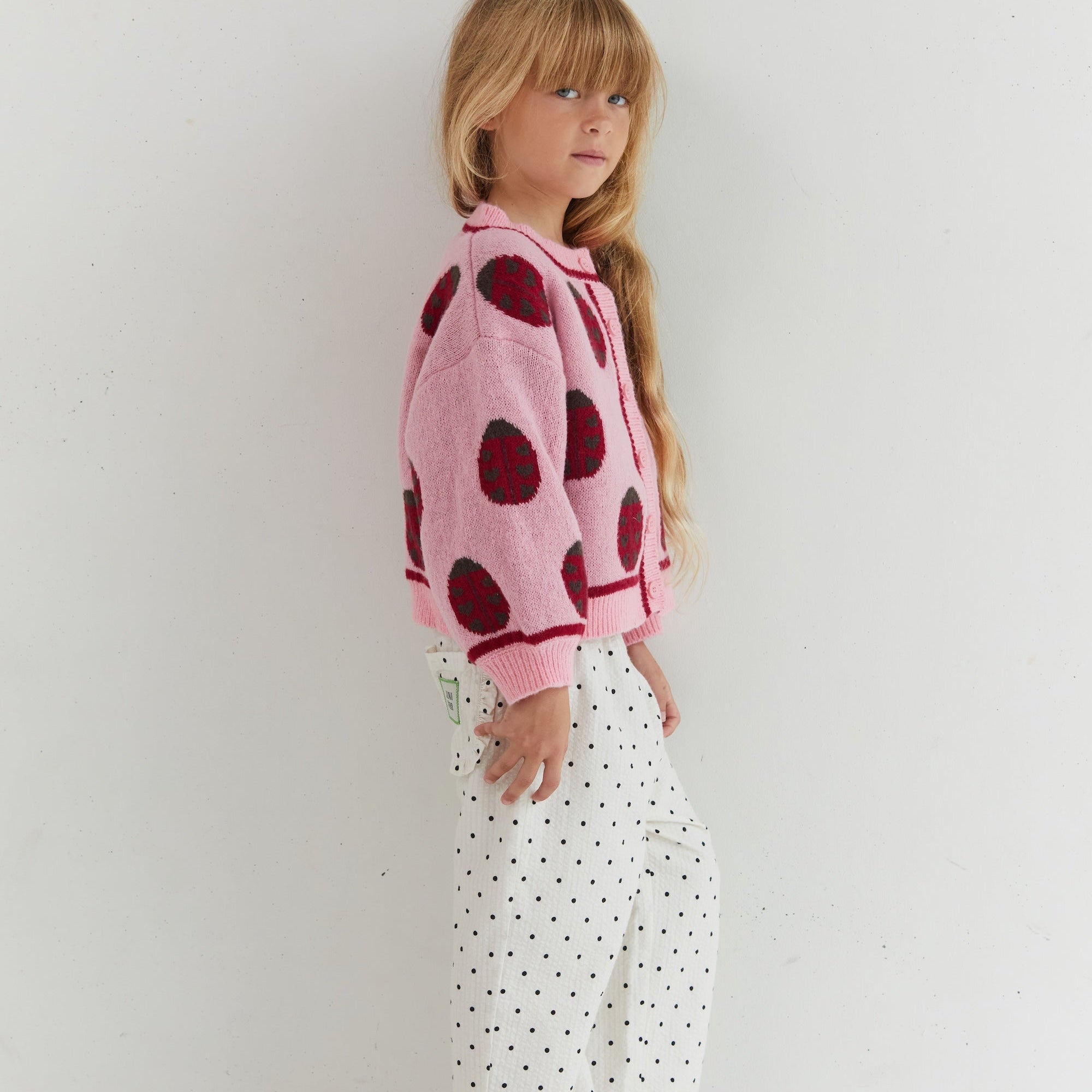 Juni textured cotton polka dot pants functional back pocket
