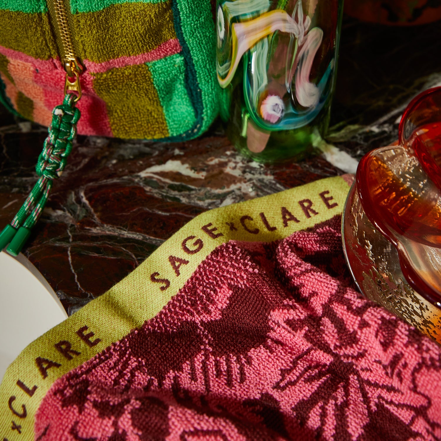 Complementary trim border detail on Sage & Clare Eliza hand towel in primrose color