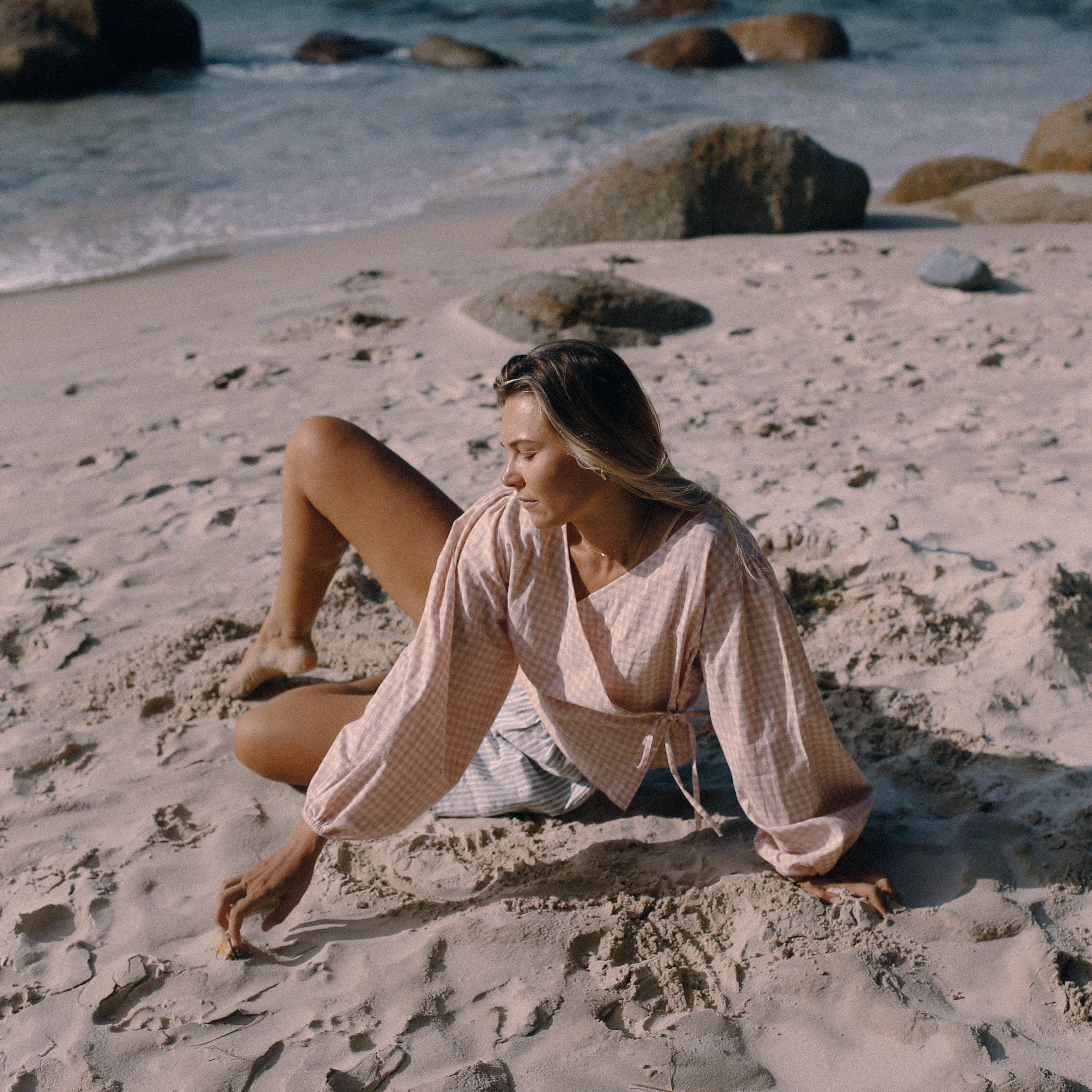 Ella Wrap Top pink gingham by The Bare Road