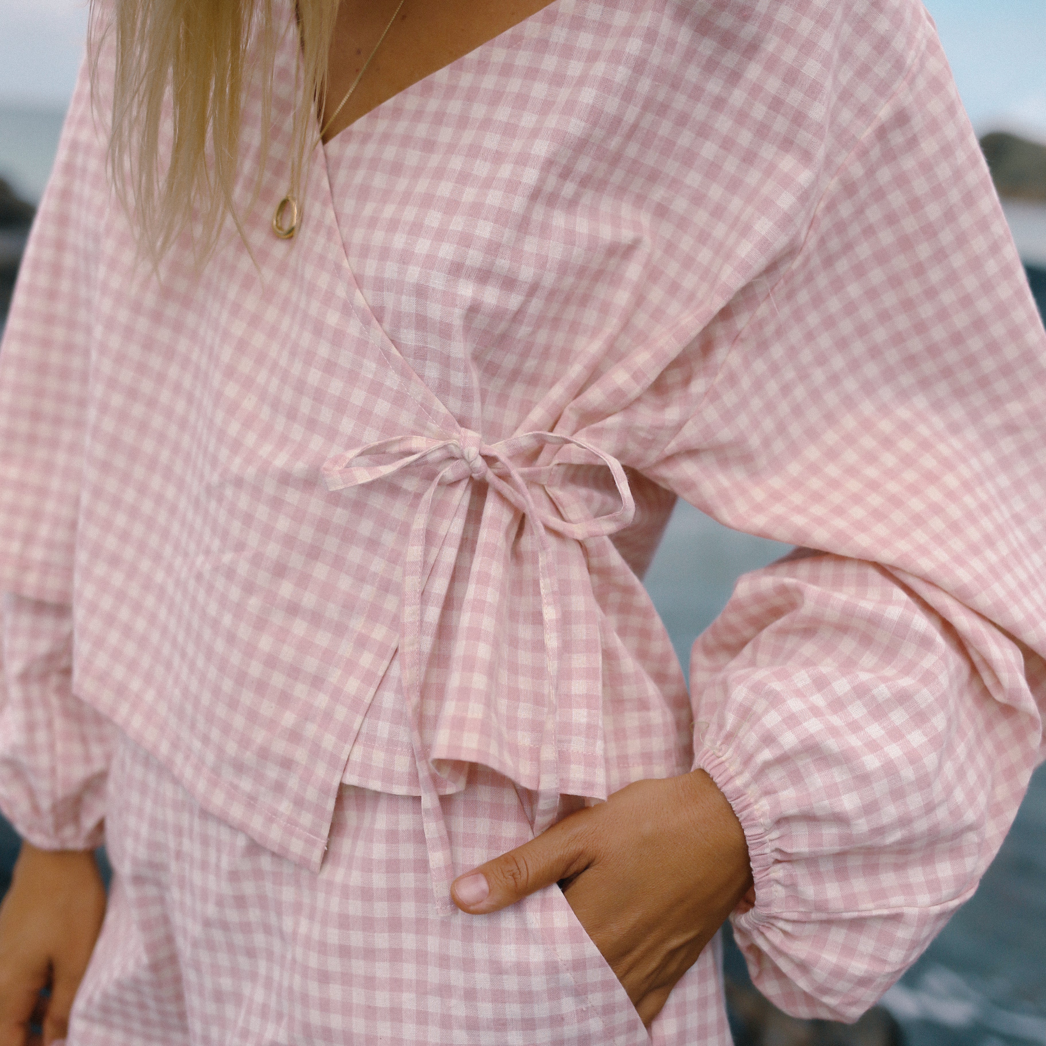 Ella Wrap Top pink gingham by The Bare Road