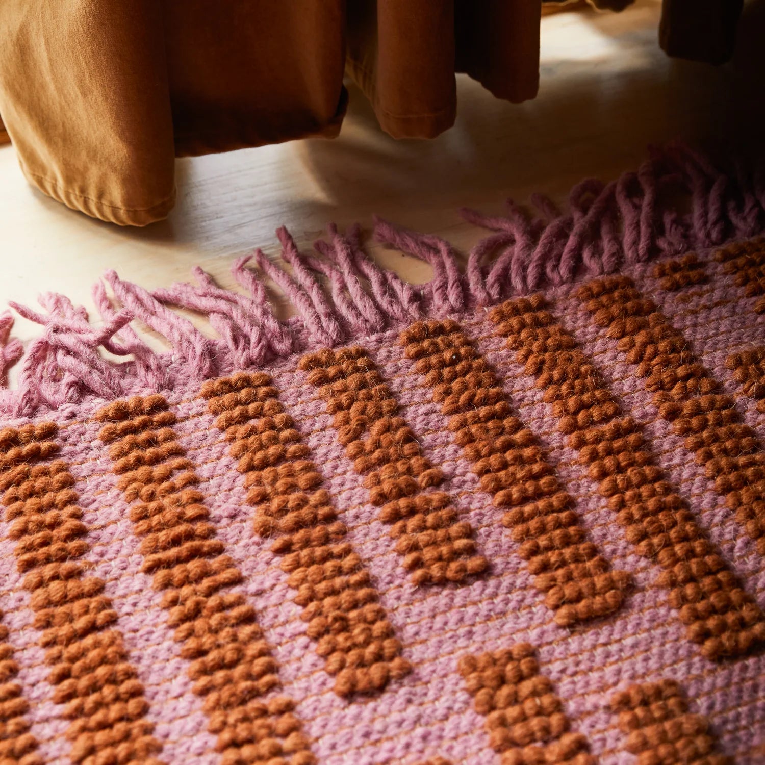 Elwa Knotted Rug Rosewater by Sage & Clare made from New Zealand Wool