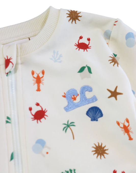 Close up of print on Endless Summer Zip All In One | Kapow Kids