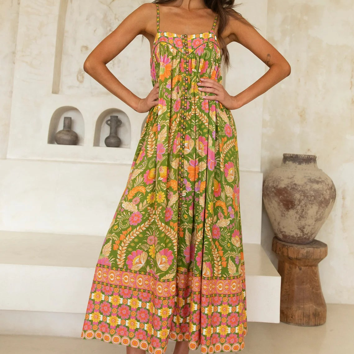 Estella Dress Guava by Nine Lives Bazaar