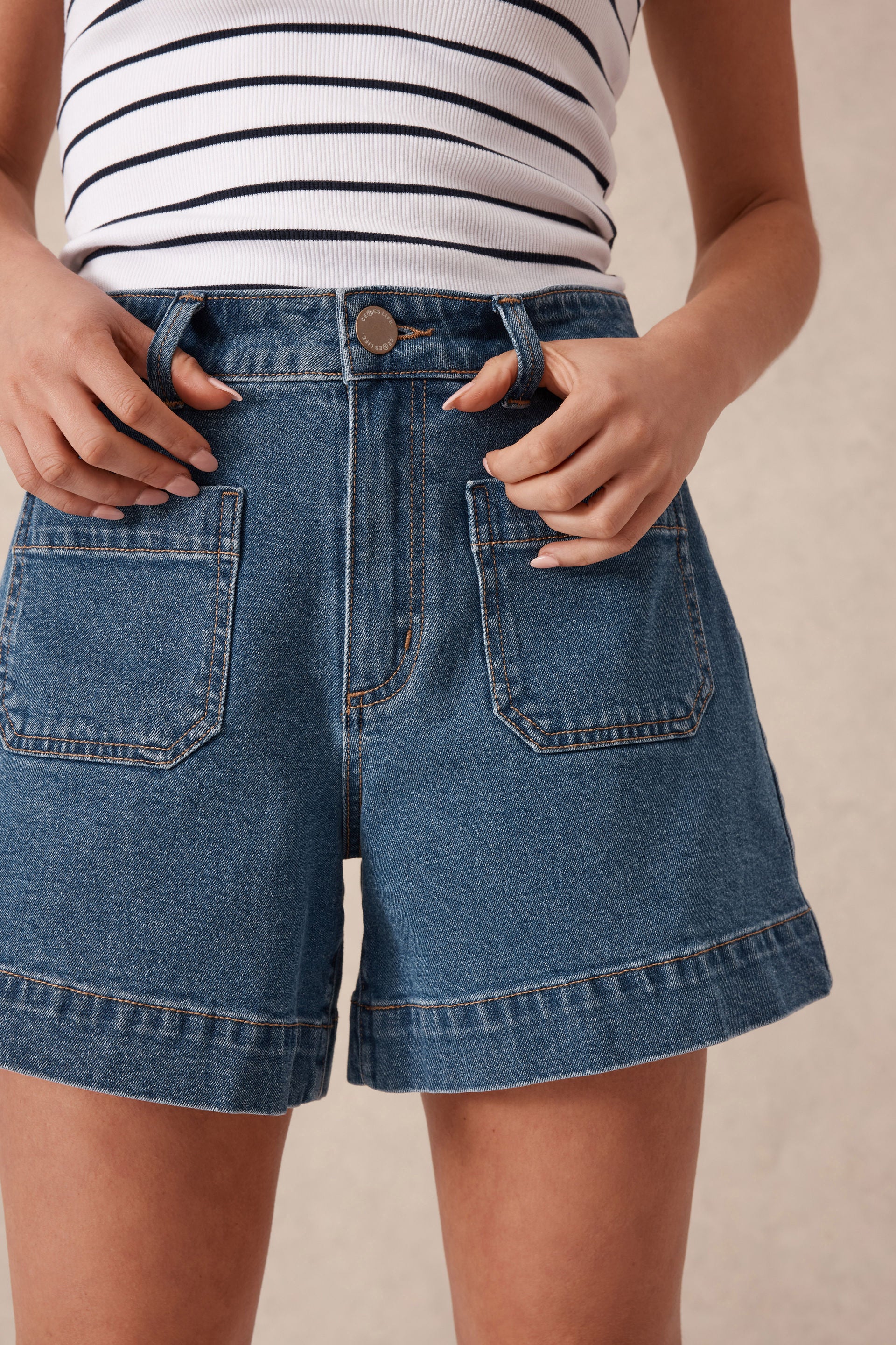 Ceres life blue denim shorts with pockets