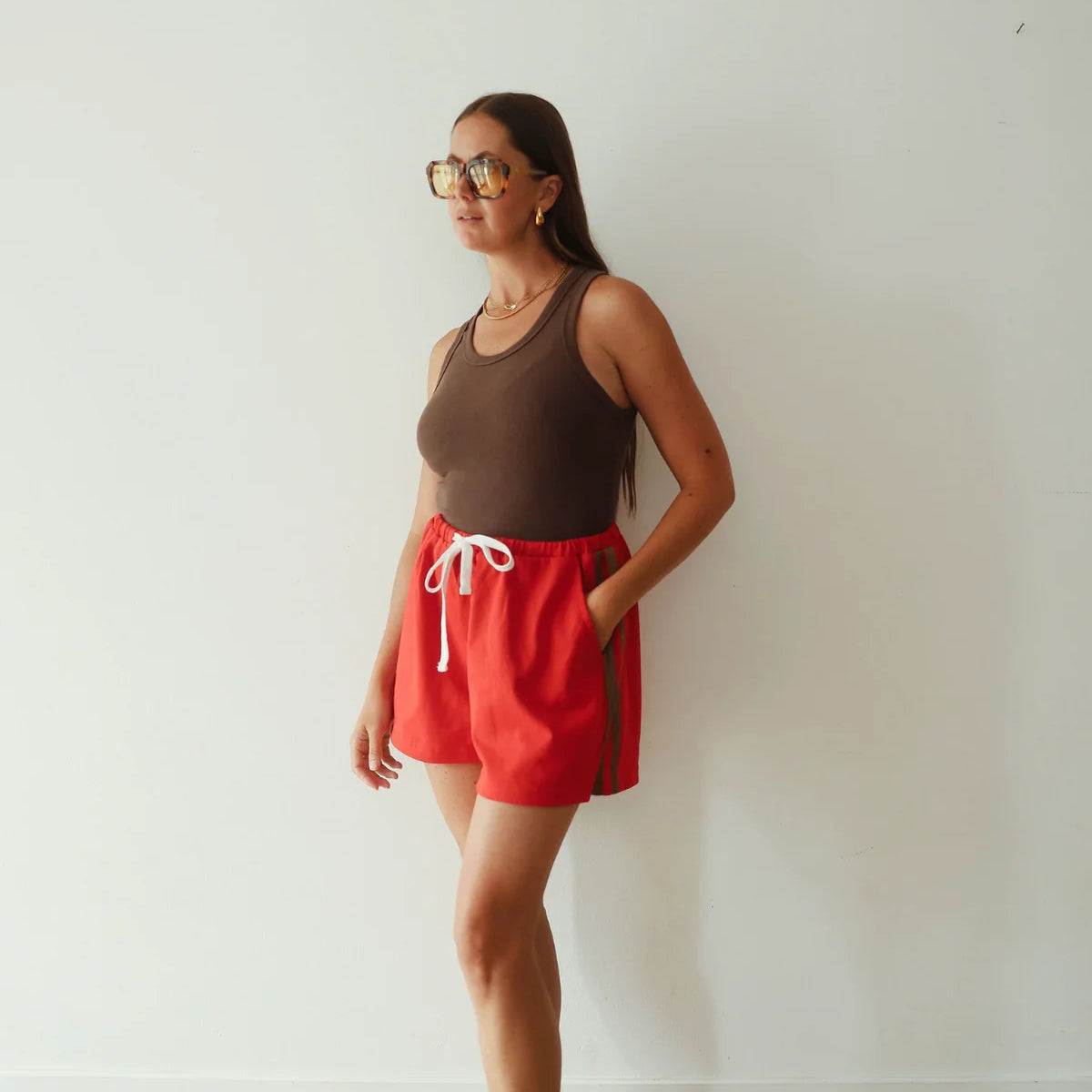 Everyday Shorts – Burnt Red/Brown Stripe by Billie