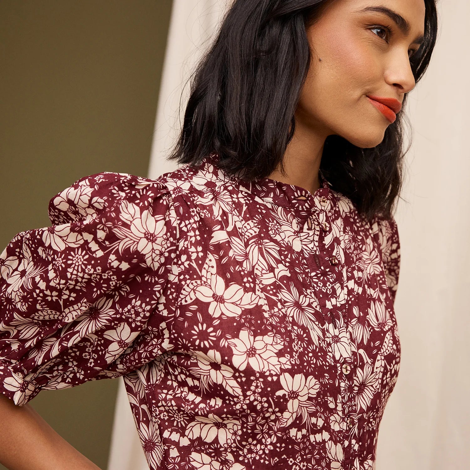 Neck details of Evette Dress - Mahogany by Sage & Clare