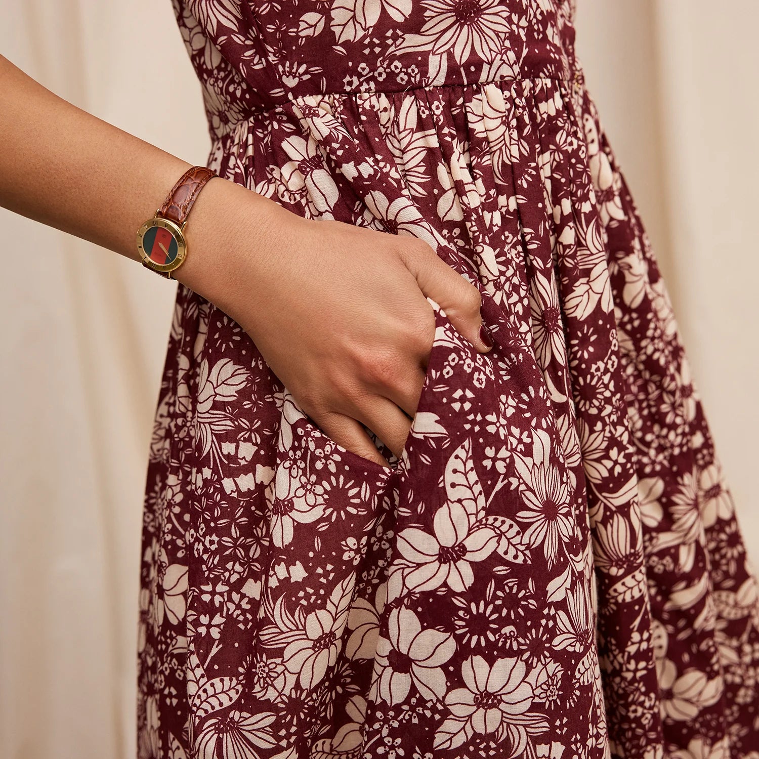 Evette Dress - Mahogany by Sage & Clare pocket details