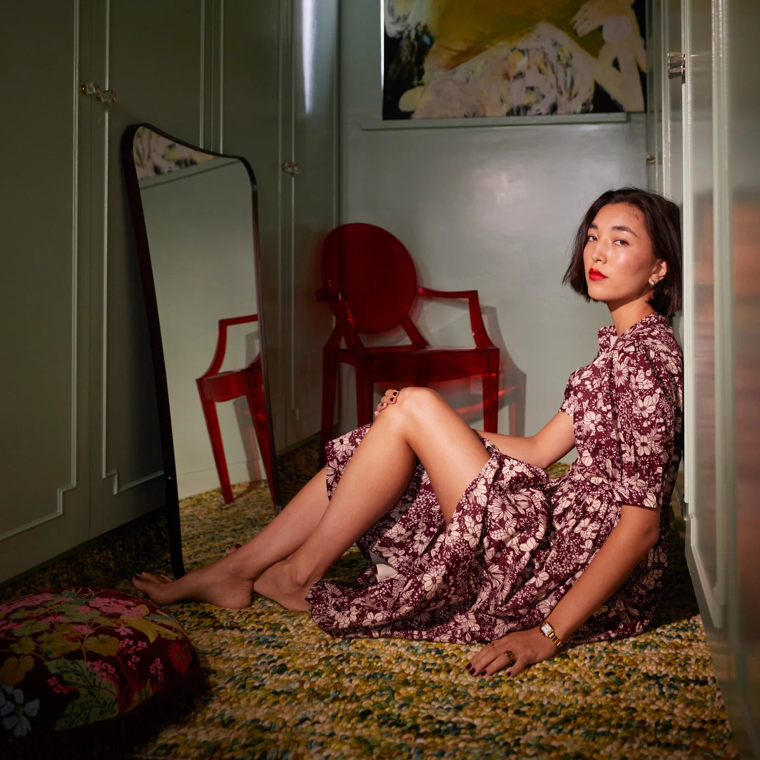 Brown floral print dress made from organic cotton GOTS certified