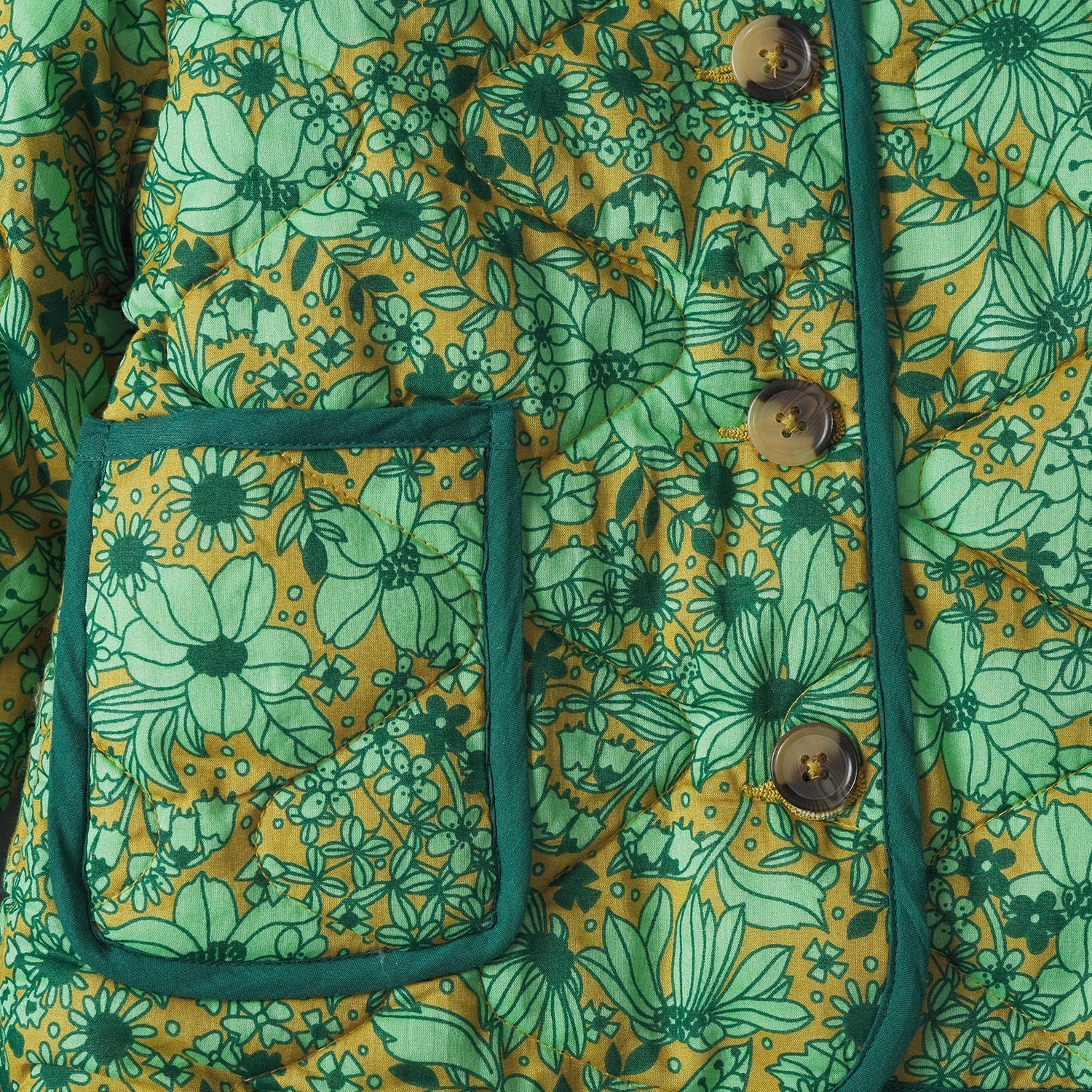 Vintage style kids quilted jacket - green floral print