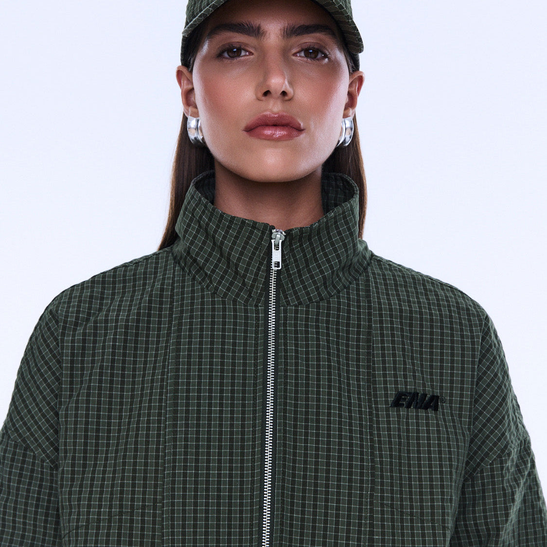 Fallon Check Cap - Olive Check by Ena Pelly