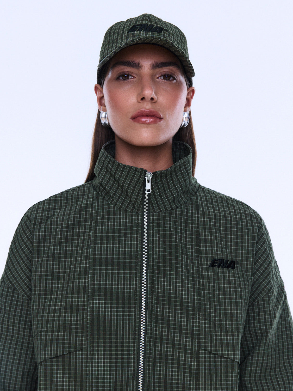 Fallon Check Cap - Olive Check by Ena Pelly