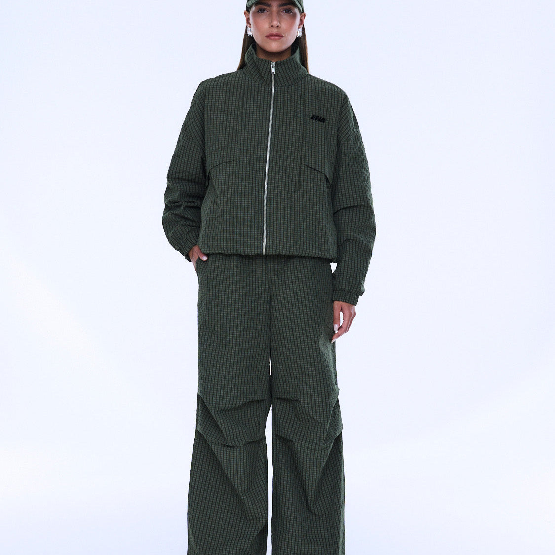 Fallon Zip Thru Jacket - Olive Check by Ena Pelly