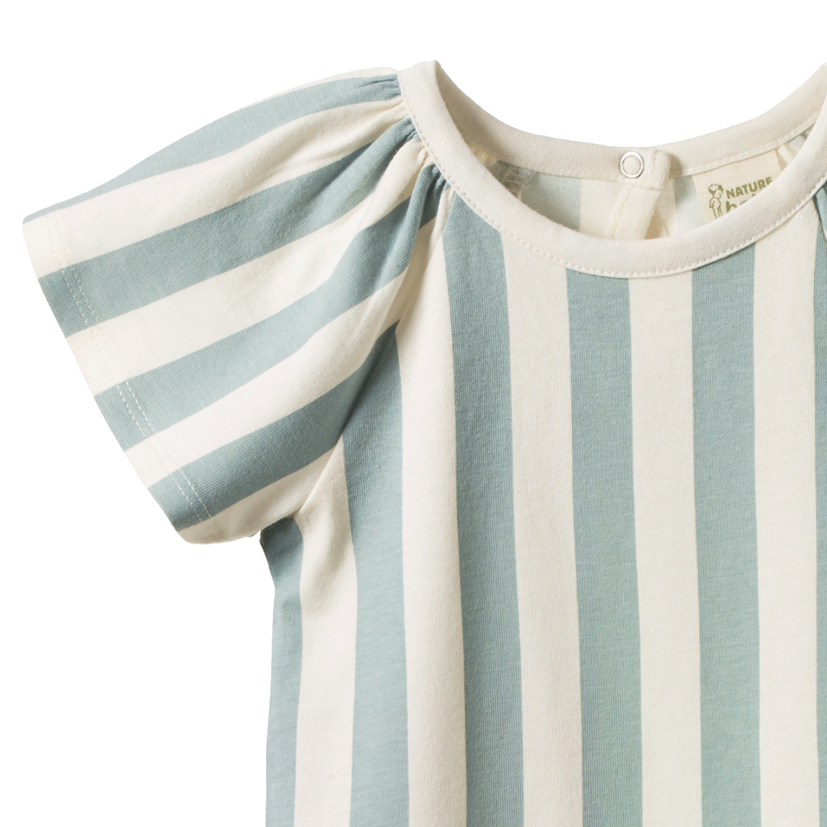 Sage green & cream stripe organic cotton baby romper by Nature Baby