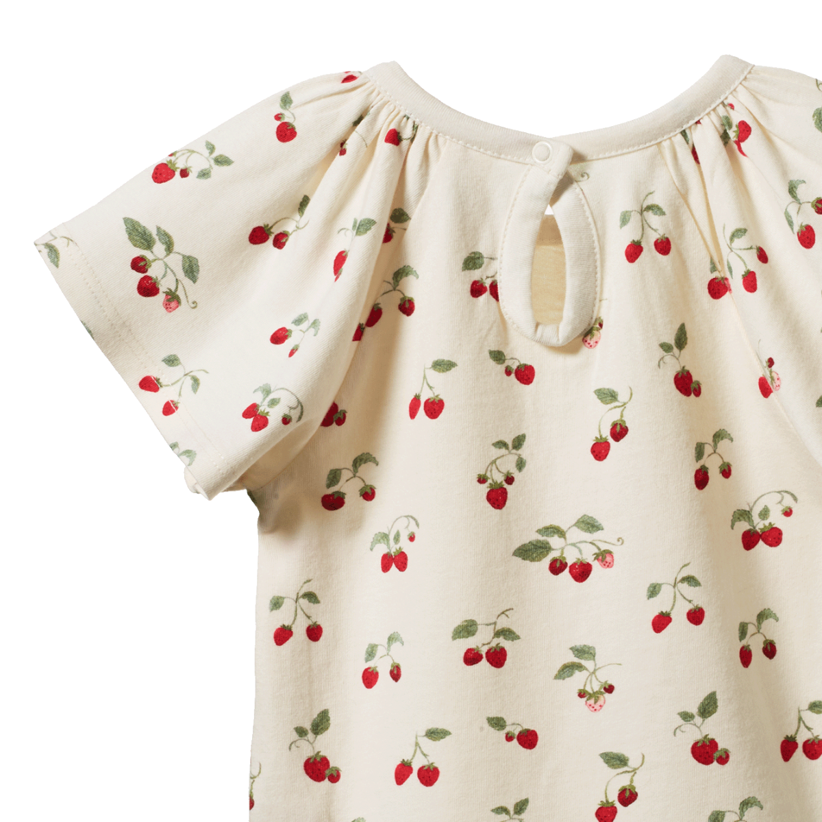 back details of Faye Bodysuit Strawberry Blush Print by Nature Baby