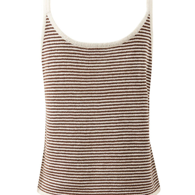 brown and whilte stripe knit singlet by Ceres Life