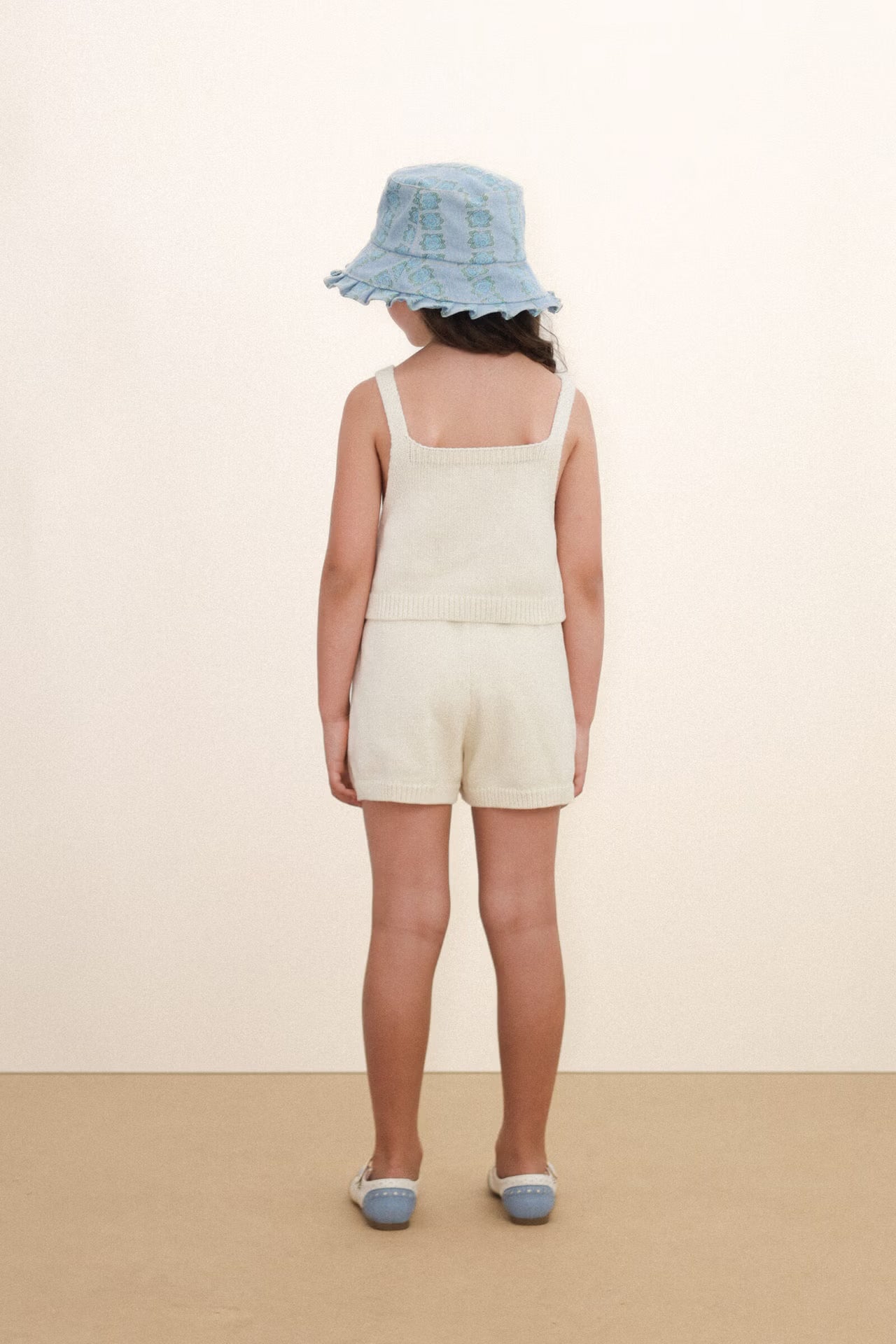 back view of Flowers Knitted Crop Top - Light Cream by Tiny Cottons