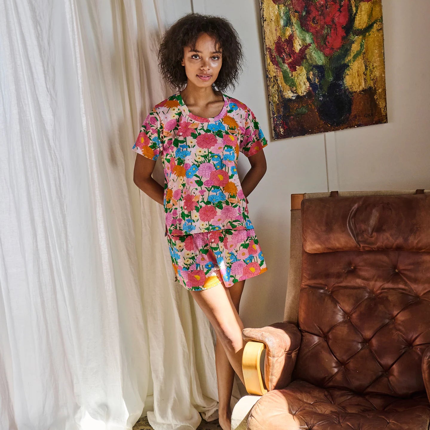 Follow The Sun Adult Organic Cotton Short Sleeve T-Shirt & Shorts Pyjama Set by Kip & Co