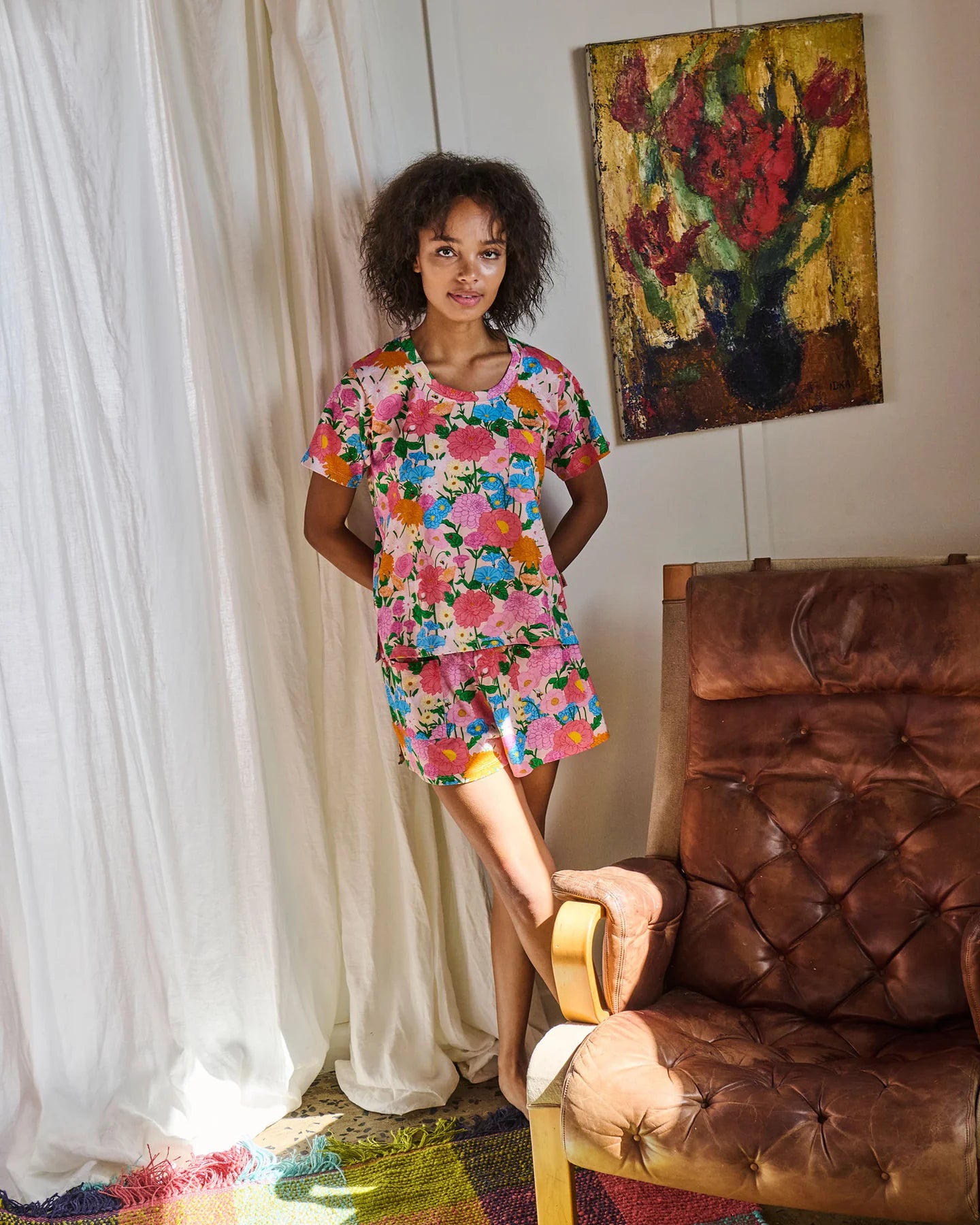 Follow The Sun Adult Organic Cotton Short Sleeve T-Shirt & Shorts Pyjama Set by Kip & Co