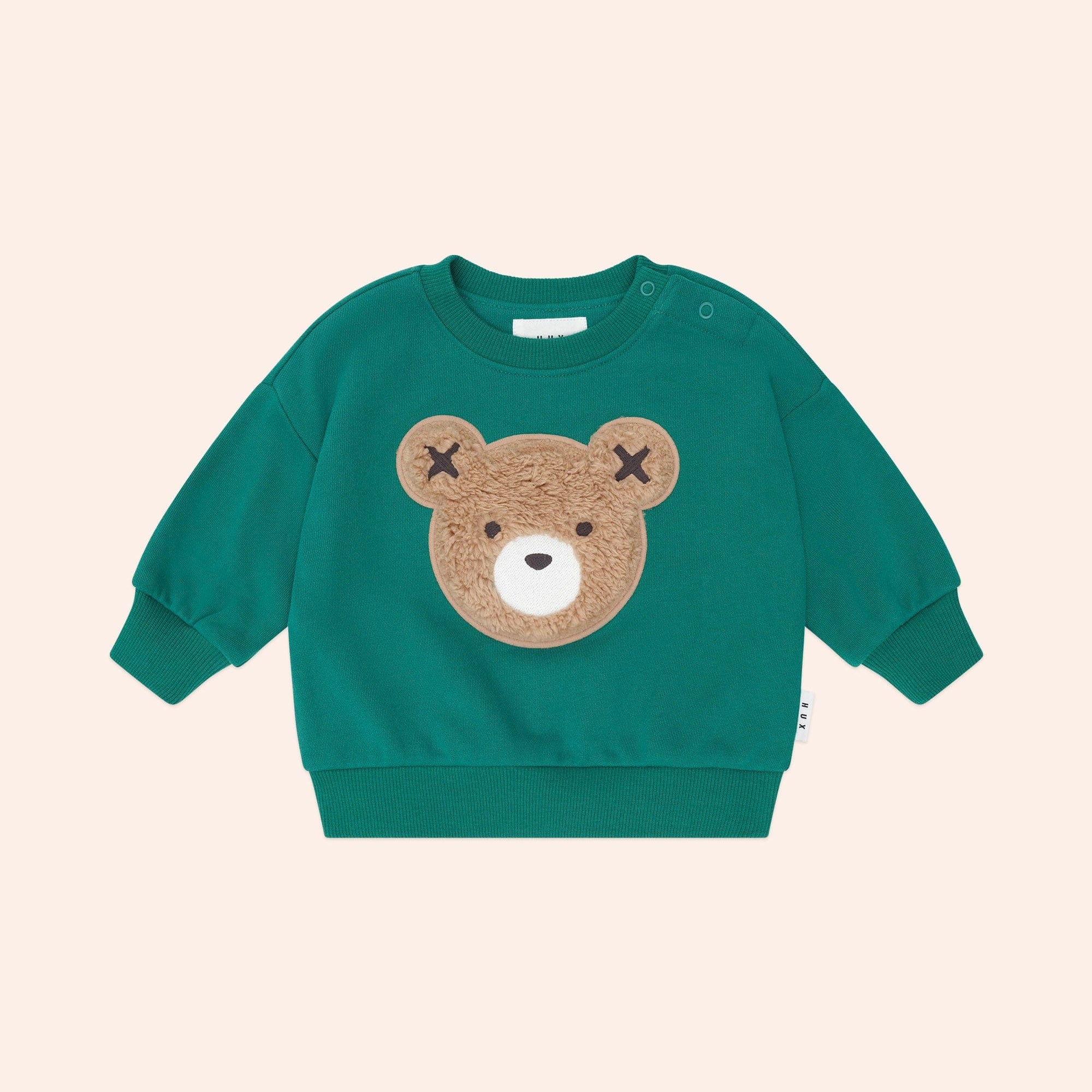 Front view of Furry Huxbear Emerald Sweatshirt | Huxbaby