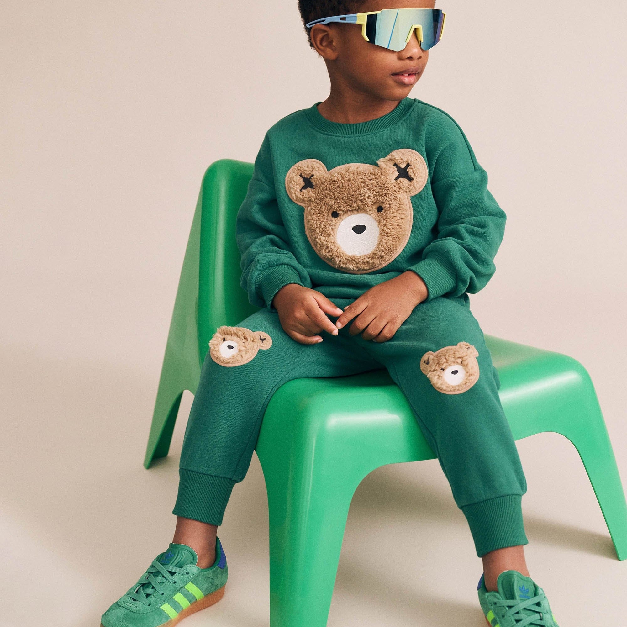 Boy wearing Furry Huxbear Emerald Trackpant | Huxbaby