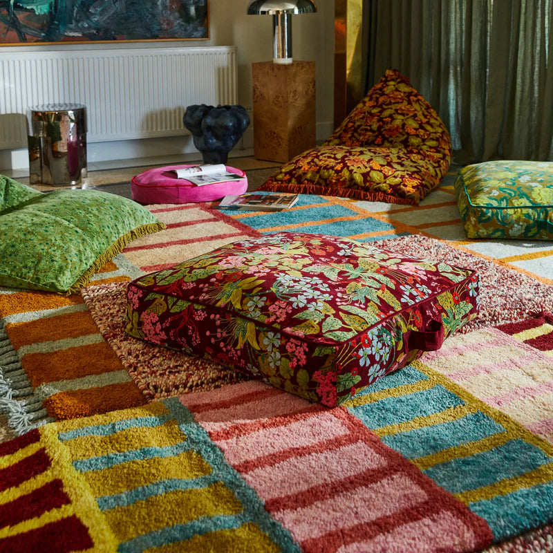 Genevieve Velvet Floor Cushion by Sage & Clare with retro floral print