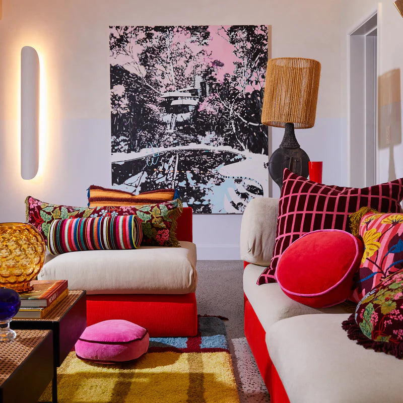 velvet bolster cushion with floral pattern