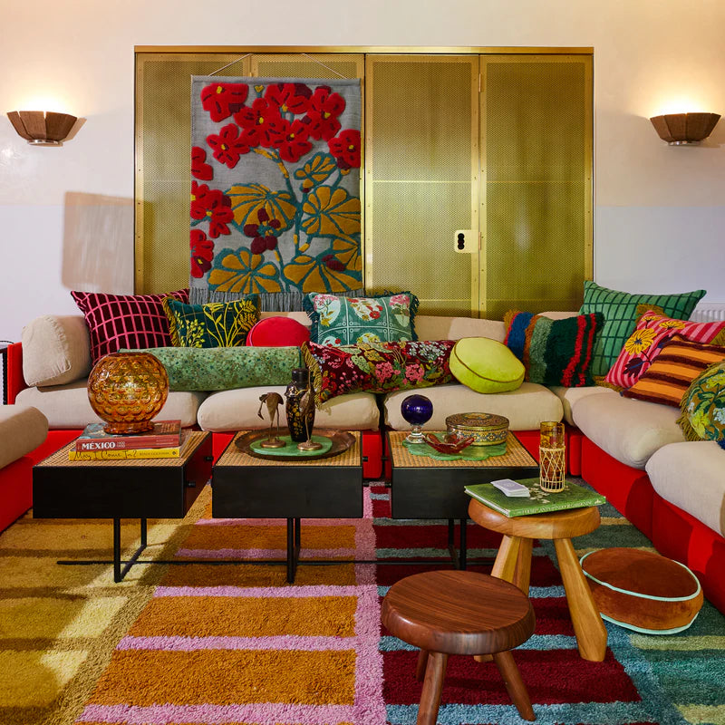 Sage & Clare Velvet cushions display on lounge