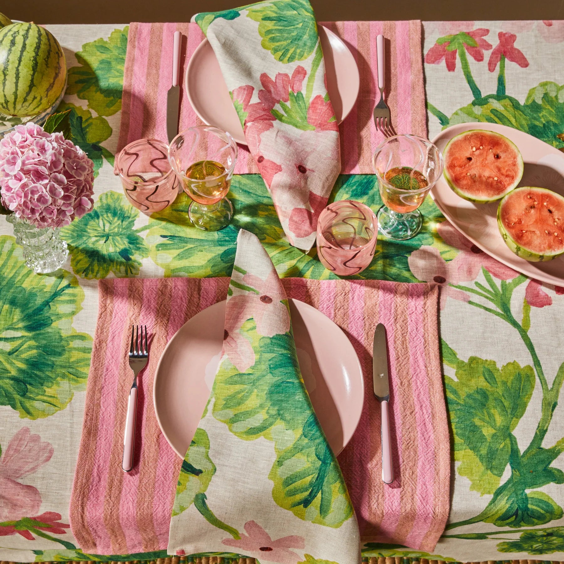 Table setting with Geranium Multi Linen Napkins by Bonnie & Neil