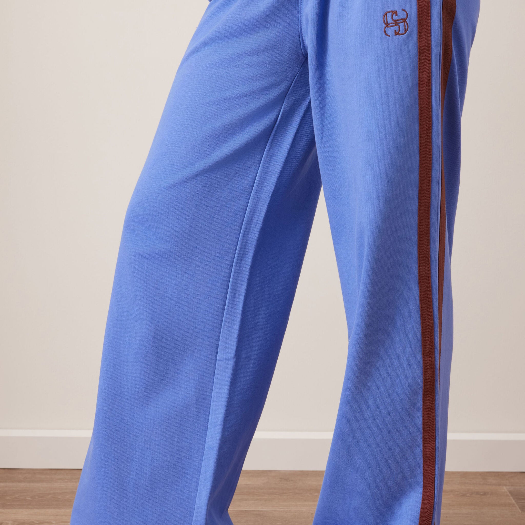 Gigi Wide Leg Terry Trackpant - Vintage Blue Mixed Side Stripe by Ceres Life