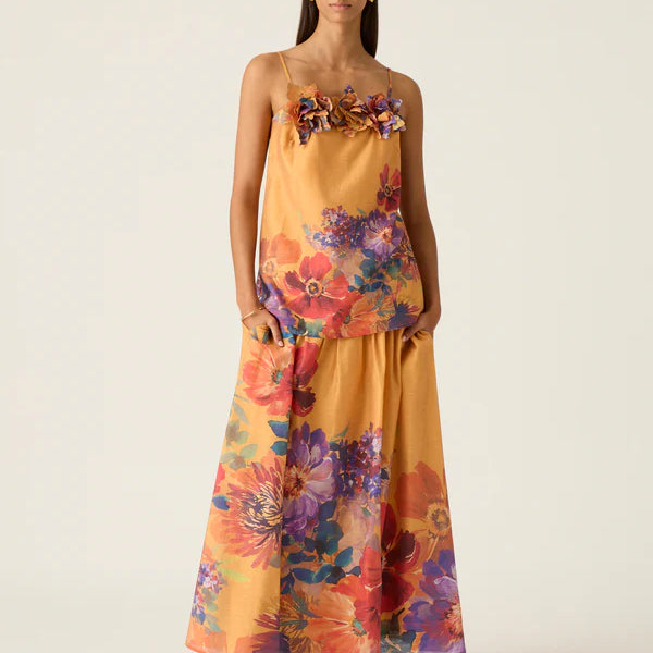 Golden womens singlet top with floral details - Grace Top by MOS The Label