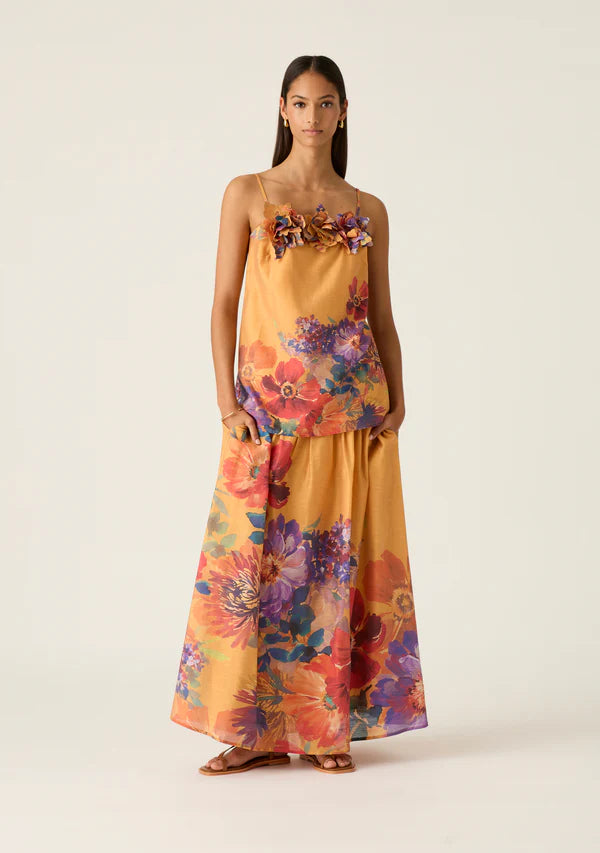 Golden womens singlet top with floral details - Grace Top by MOS The Label