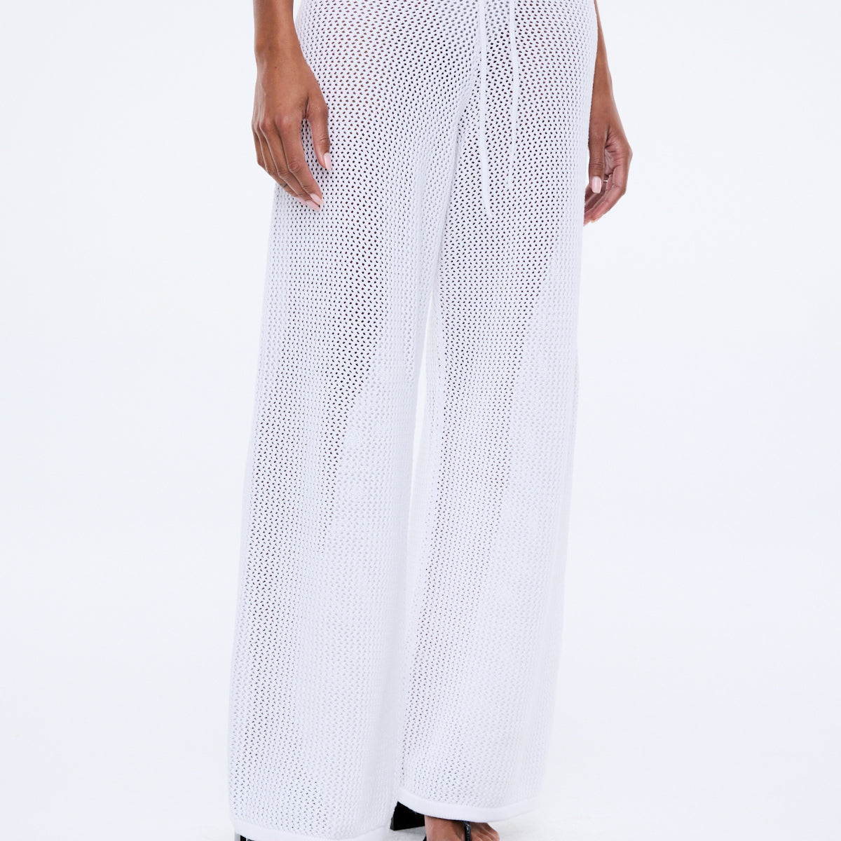 Harper Crochet Pant vintage white drawcord tie detail and relaxed straight leg silhouette