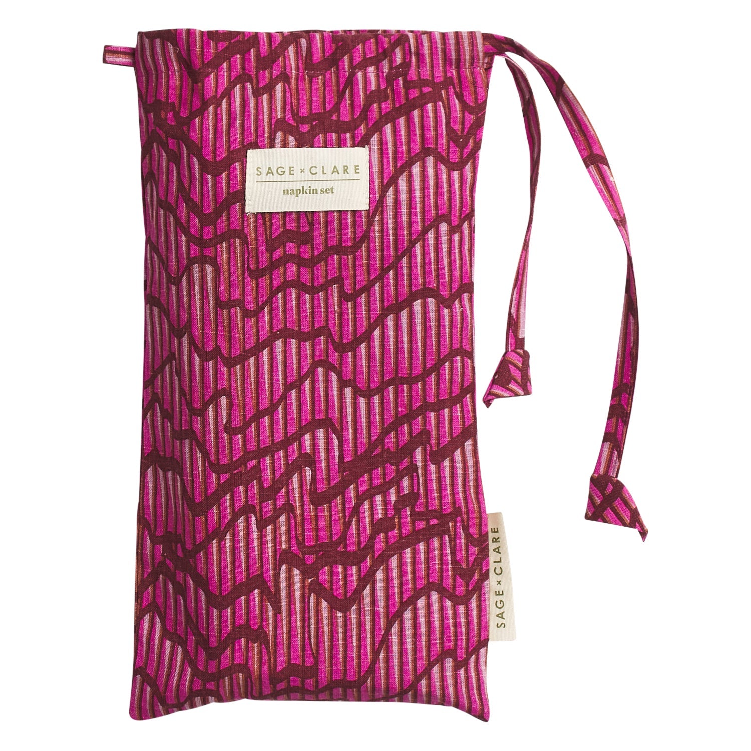 Individual Hanna Pansy napkin displaying pink chevron pattern with zigzag stitched edges on neutral background