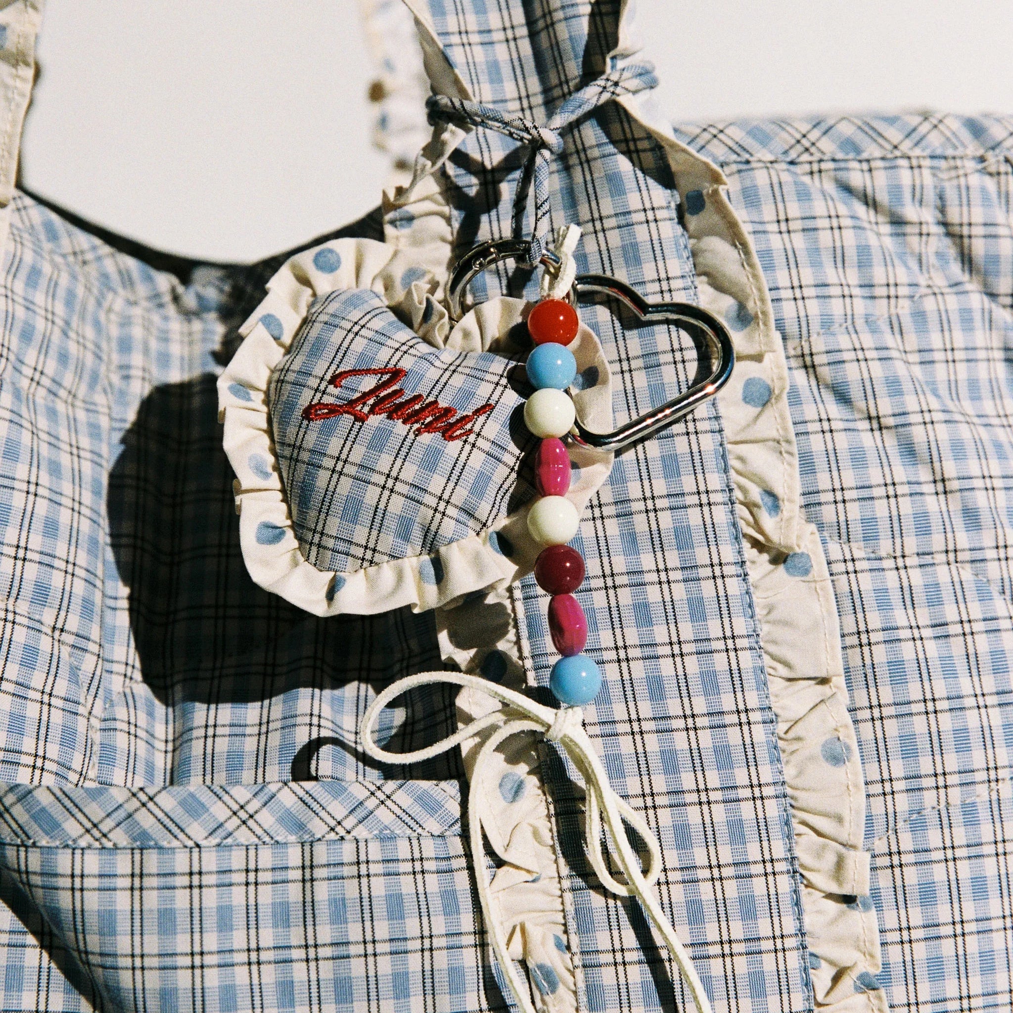 Heart Bag Charm blue check by JUNI