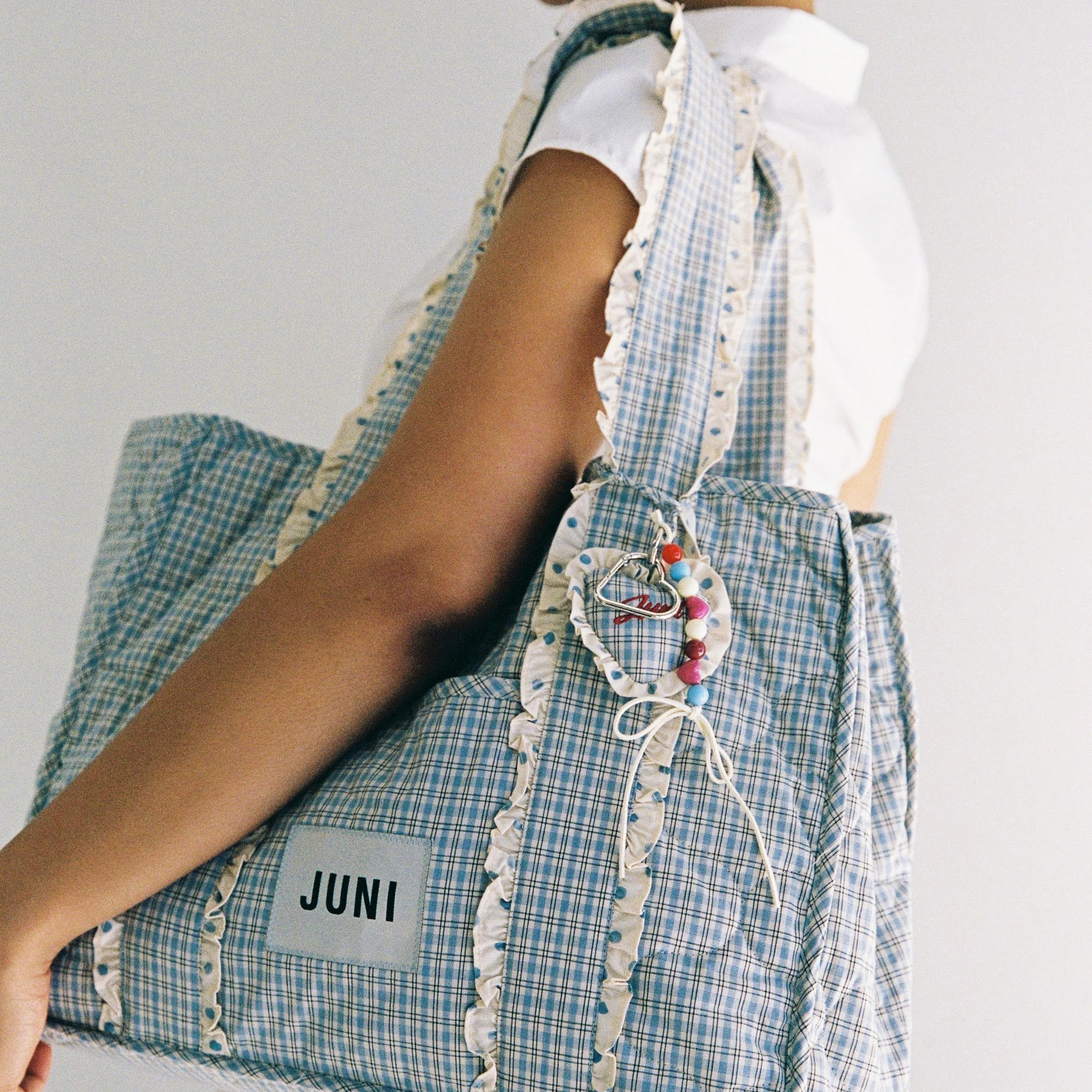 Heart Bag Charm blue check by JUNI